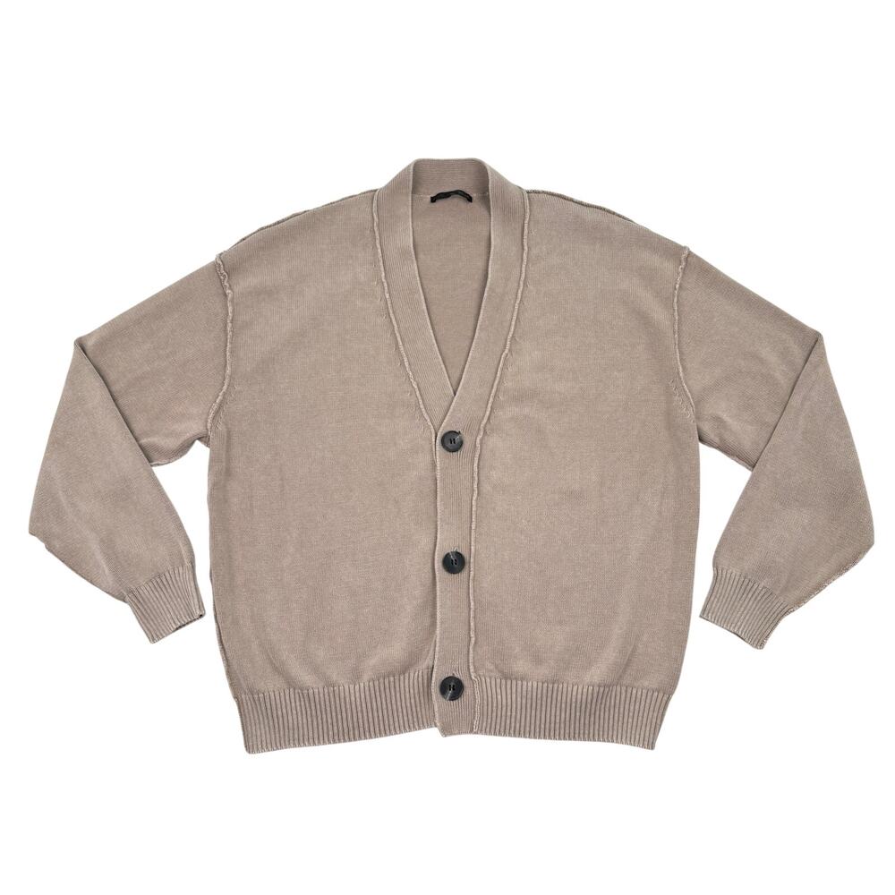 Zara Knit Cardigan Sweater Taupe Neutral Cotton Minimal Grunge Size S/M